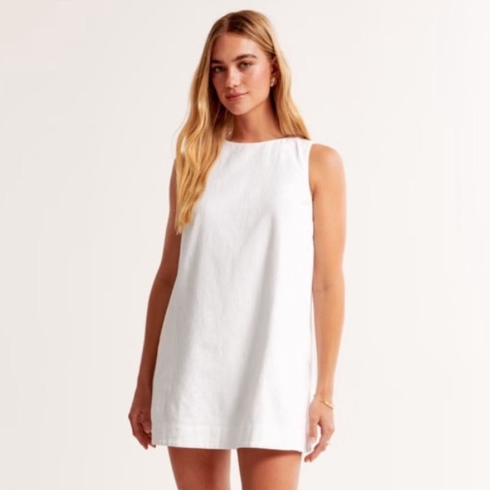 Abercrombie & Fitch High-Neck Linen-Blend Mini Dress XXL White